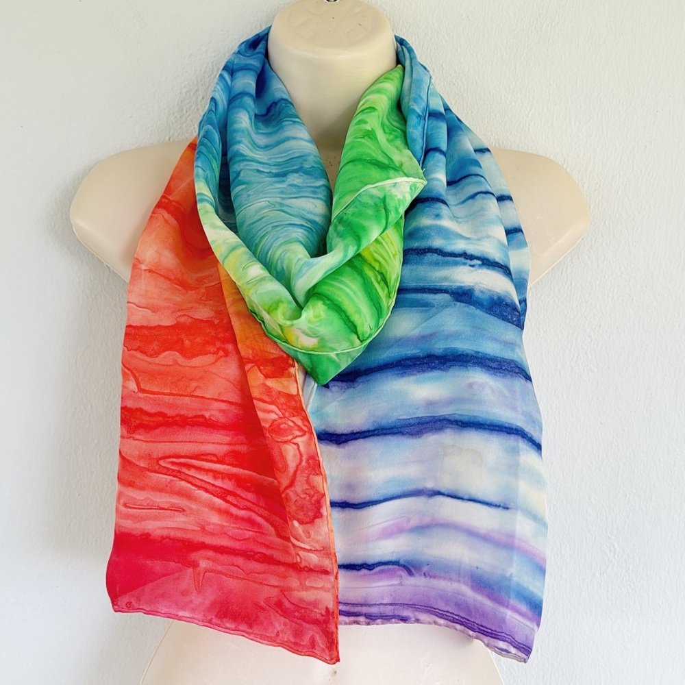 Handmade rainbow ombré watercolor tie dye lightweight scarf